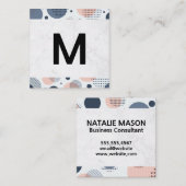 Carte De Visite Carré Grand monogramme moderne | Arrière - plan géométri (Devant / Derrière)