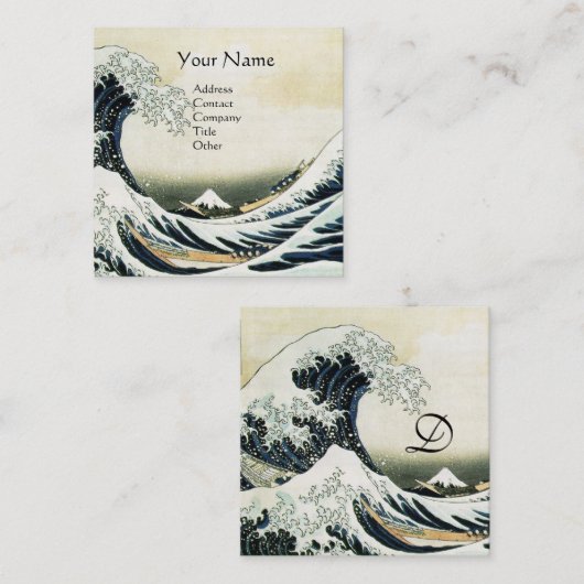 Carte De Visite Carré GRANDE VAGUE MONOGRAMME Bleu Blanc (Devant / Derrière)