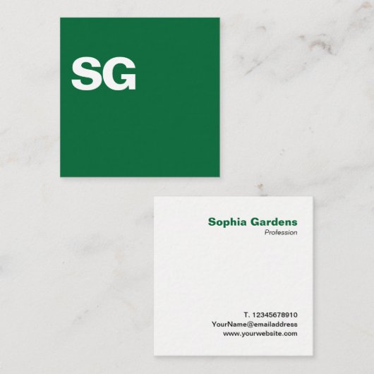 Carte De Visite Carré Grands Initiales - Carré - Vert forêt (Devant / Derrière)