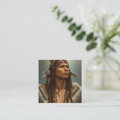 Carte De Visite Carré Graphique de guerrier amérindien (Debout devant)