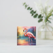 Carte De Visite Carré Graphique d'oeuvre de Flamant rose rose dans l'aqu (Debout devant)