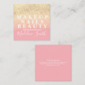 Carte De Visite Carré Gras Faux Parties scintillant Pink Gold Maquillage (Devant / Derrière)