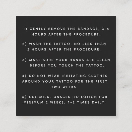 Carte De Visite Carré Gras & Goth Tattoo Instructions de post-soins mini (Dos)