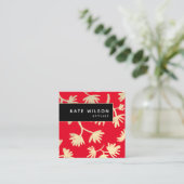 Carte De Visite Carré Gras Rouge Or Artistic Floral (Debout devant)