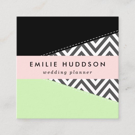 Carte De Visite Carré Gray Zigzag, Gray Chevron, Zigzag Pattern, Mint (Devant)