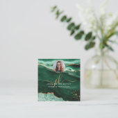 Carte De Visite Carré Green Agate Gold Parties scintillant Script photo  (Debout devant)