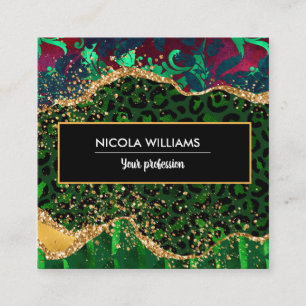 Carte De Visite Carré Green Safari Jungle Poster de animal Agate