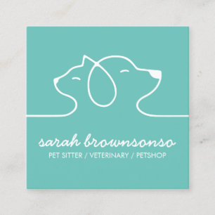 Carte De Visite Carré Green Stylo Chat Chien simple animal de compagnie