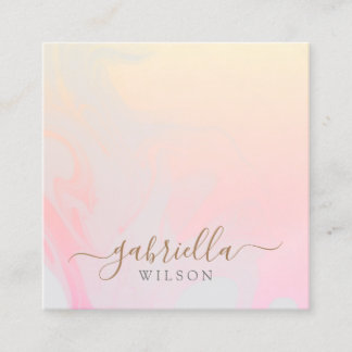 Carte De Visite Carré Gris moderne| Peach rose Gradie Marbre Signature