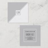 Carte De Visite Carré Gris, triangles blancs et monogramme moderne (Devant / Derrière)