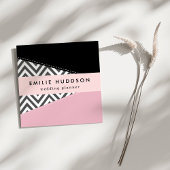 Carte De Visite Carré Gris Zigzag, Gris Chevron, Motif Zigzag, Rose