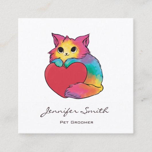 Carte De Visite Carré Groomer pour animaux Rainbow Kitten (Devant)