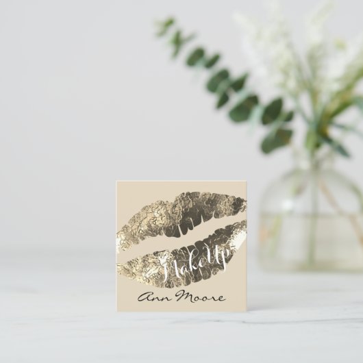 Carte De Visite Carré Grosses lèvres de baiser géant brillant classe cou (Debout devant)