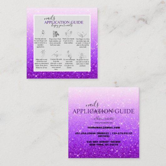 Carte De Visite Carré Guide d'application de clou de Parties scintillant (Devant / Derrière)