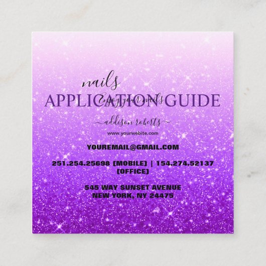 Carte De Visite Carré Guide d'application de clou de Parties scintillant (Dos)