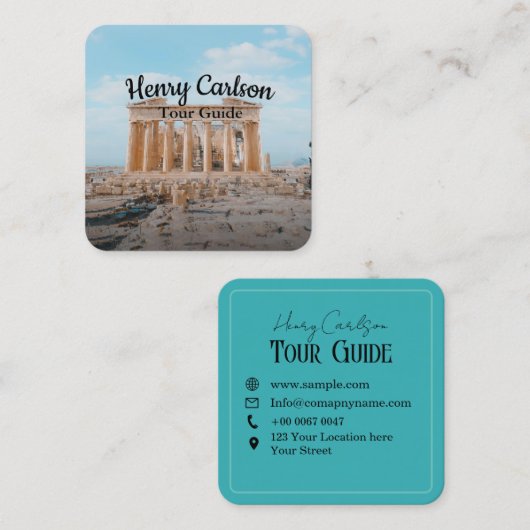 Carte De Visite Carré Guide touristique Agent de voyage Turquoise (Devant / Derrière)