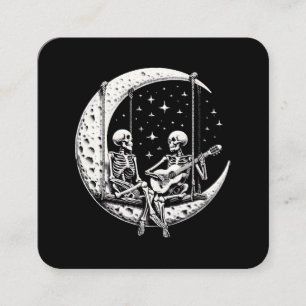 Carte De Visite Carré Guitare de lune de couple de squelette