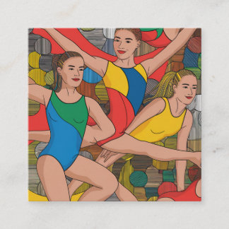 Carte De Visite Carré Gymnastique Filles Acro Danseurs motif coloré