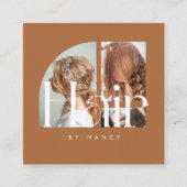 Carte De Visite Carré Hair Salon Photo Collage Terracotta (Devant)