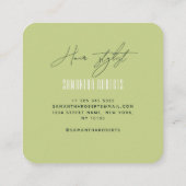 Carte De Visite Carré Hair stylist modern green monogram initials (Dos)