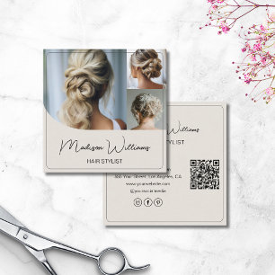 Carte De Visite Carré Hair Styliste Salon 3 Photos QR Code