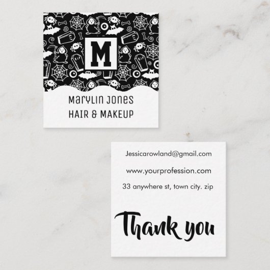 CARTE DE VISITE CARRÉ HALLOWEEN DOODLES MOTIFS (Devant / Derrière)