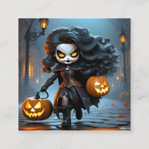 Carte De Visite Carré Halloween Girl est le titre parfait pour une horre