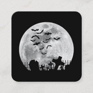 Carte De Visite Carré Halloween Pleine lune Cimetière Bats Éffrayants