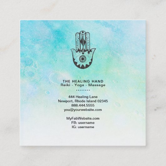 Carte De Visite Carré *~* Hamsa | Main de Fatima | Cratères de Moon Yoga (Dos)