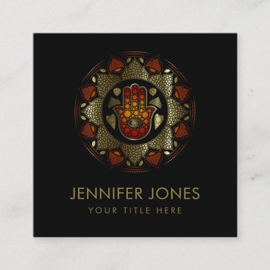Carte De Visite Carré Hamsa Main - Main de Fatima à Lotus mandala (Devant)