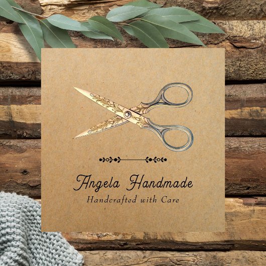 Carte De Visite Carré Handmade Craft Scissors QR Code