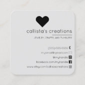 Carte De Visite Carré Handmade With Love Silver Gray Glitter Geo Heart (Dos)