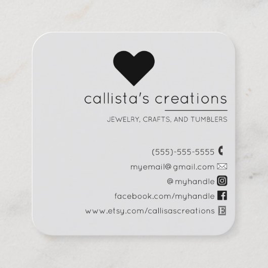 Carte De Visite Carré Handmade With Love Silver Gray Glitter Geo Heart (Dos)