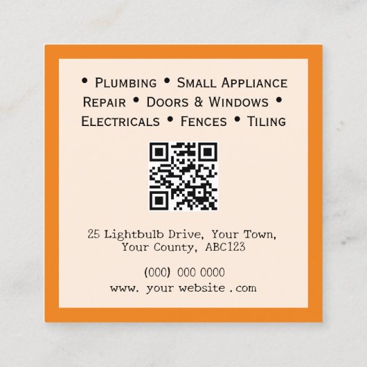 Carte De Visite Carré Handywoman Modern Orange Personnalisable QR Code