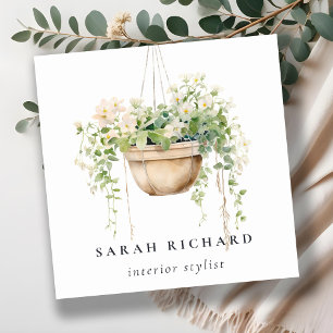 Carte De Visite Carré Hanging Floral House Plante Aquarelle Botanique