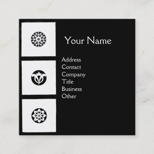 Carte De Visite Carré HARMONIE DE RENAISSANCE Noir Blanc Géométrique Flo (Devant)