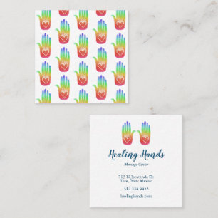Carte De Visite Carré Healing Hands Hearts Hamsa Rainbow Motif