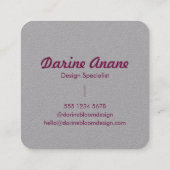 Carte De Visite Carré Hello Neutral Grey & Purple Décontracté Script élé (Dos)