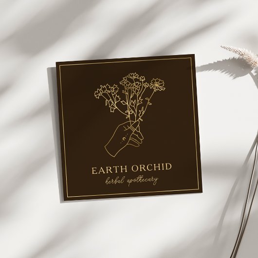 Carte De Visite Carré Herbal + Apothécaire Floral Or & Brown