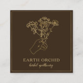 Carte De Visite Carré Herbal + Apothécaire Floral Or & Brown (Devant)
