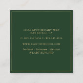 Carte De Visite Carré Herbal + Apothécaire Floral Or & Vert (Dos)