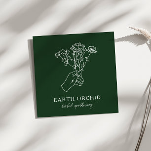 Carte De Visite Carré Herbal + Apothécaire Floral Vert