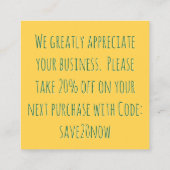 Carte De Visite Carré Herbal Business Remise Merci client (Dos)