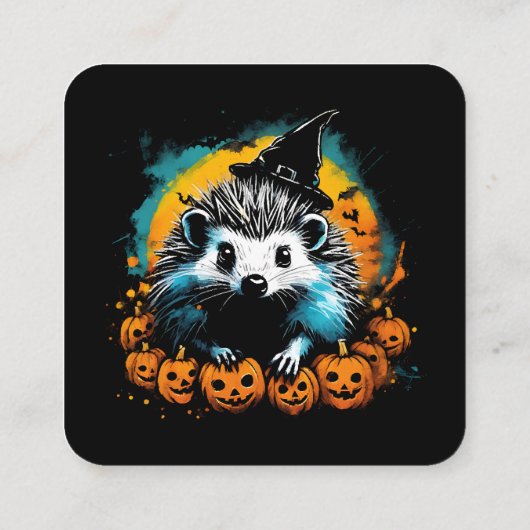 Carte De Visite Carré Hérisson d'Halloween et citrouilles mignon (Dos)