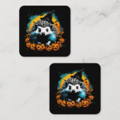 Carte De Visite Carré Hérisson d'Halloween et citrouilles mignon (Devant / Derrière)