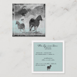 Carte De Visite Carré hippocampes gris turquoise