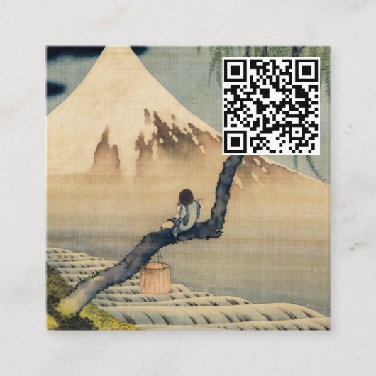 Carte De Visite Carré Hokusai - Garçon regardant le Mont Fuji - QR Code (Devant)