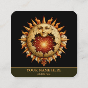 Carte De Visite Carré Holistique Céleste Or Soleil Lune Noir