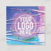 Carte De Visite Carré Holographe Parties scintillant bleu violet Zigzag (Devant)