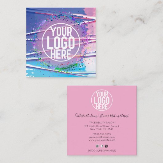 Carte De Visite Carré Holographe Parties scintillant bleu violet Zigzag (Devant / Derrière)